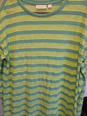 Belle by Kim Gravel Green and Yellow Striped Long Sleeve Tee
